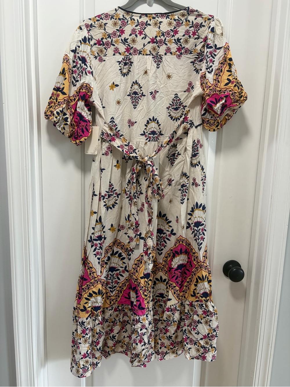 Fig & Flower NWT size Small Pippa Midi Dress Linen Blend Boho Puff Sleeves - Picture 11 of 12